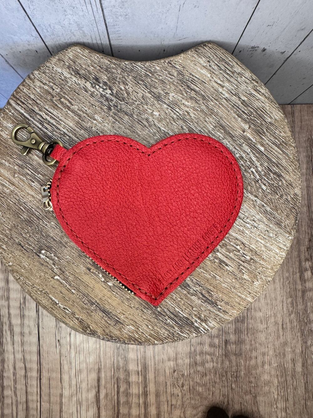 Portland Leather Heart Bag Charm Pouch CHERRY Red Heart Purse Charm NEW